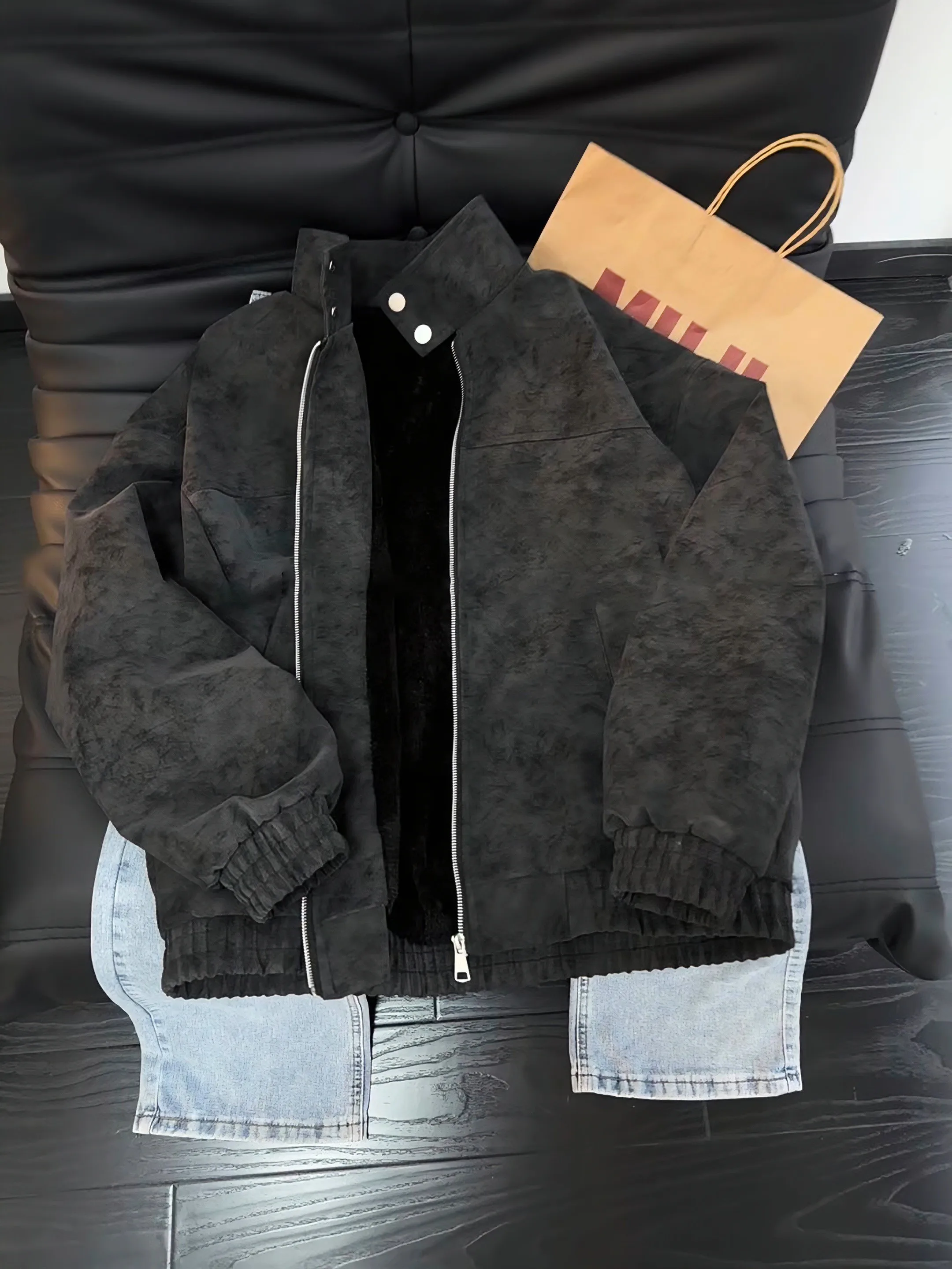 

Мужская куртка из искусственной кожи с воротником-стойкой, осенне-зимняя, на флисовой подкладке, теплая, с отделкой из овечьего вельвета, в стиле High Street, хлопковая куртка