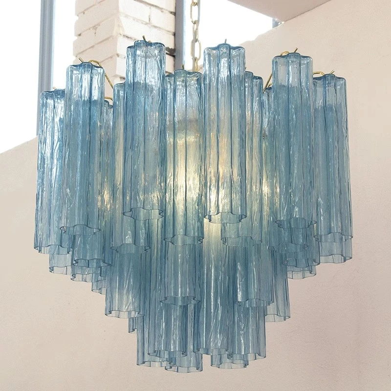 Żyrandol Art Deco z witrażowymi tubami, luksusowa lampa wisząca do wyspy kuchennej lub jadalni