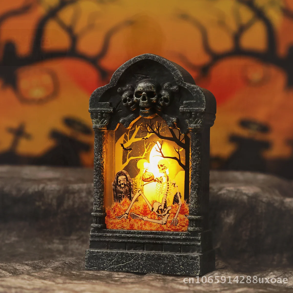 Halloween Tombstone Wind Lamp Creative Desktop Night Light Gray Luminous Plastic Ornament for Haunted House Secret Room