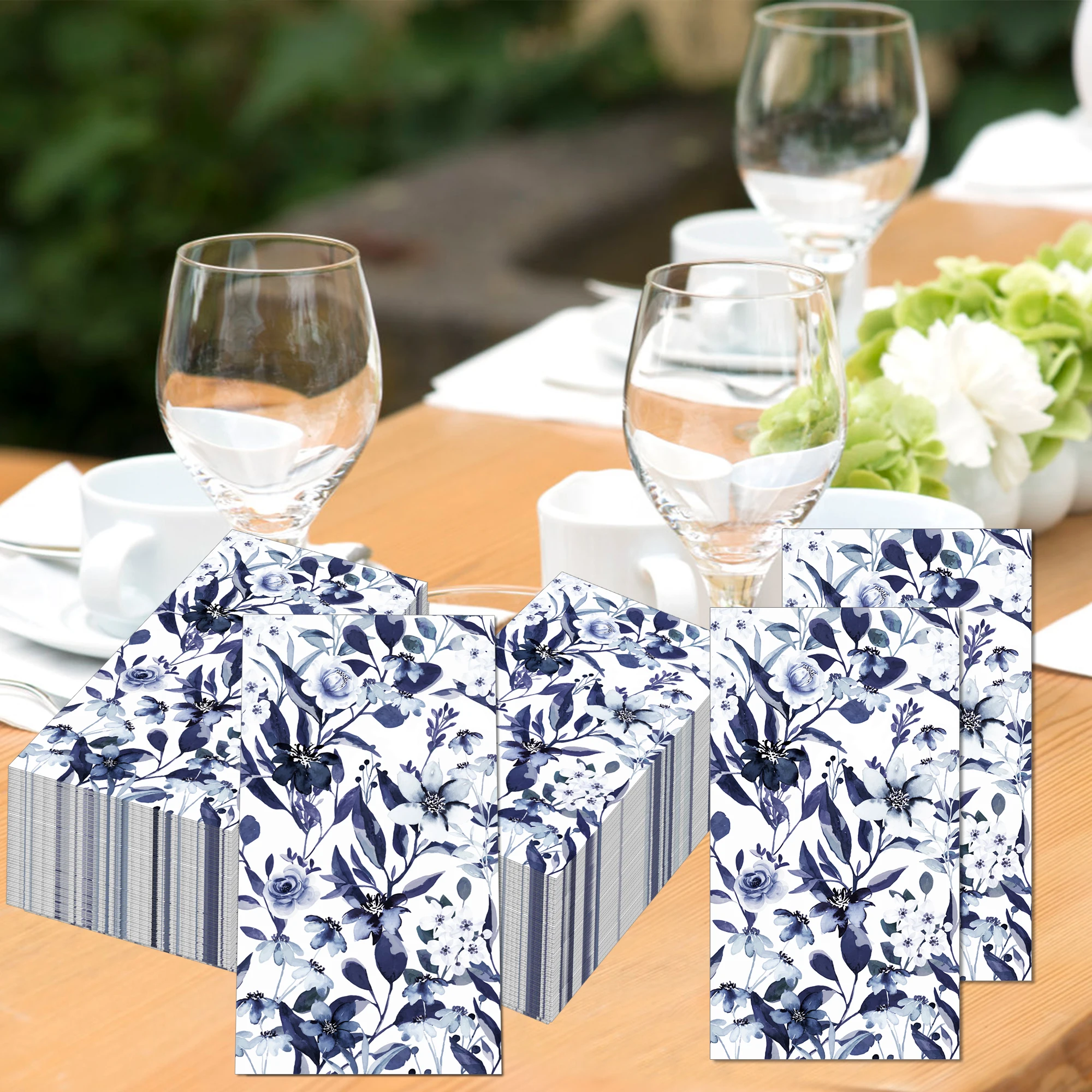 20pcs Vintage Blue Flowers Paper Napkins Wedding Disposable Tableware Serviettes Tissues Baby Birthday Party Dinner Table Decor