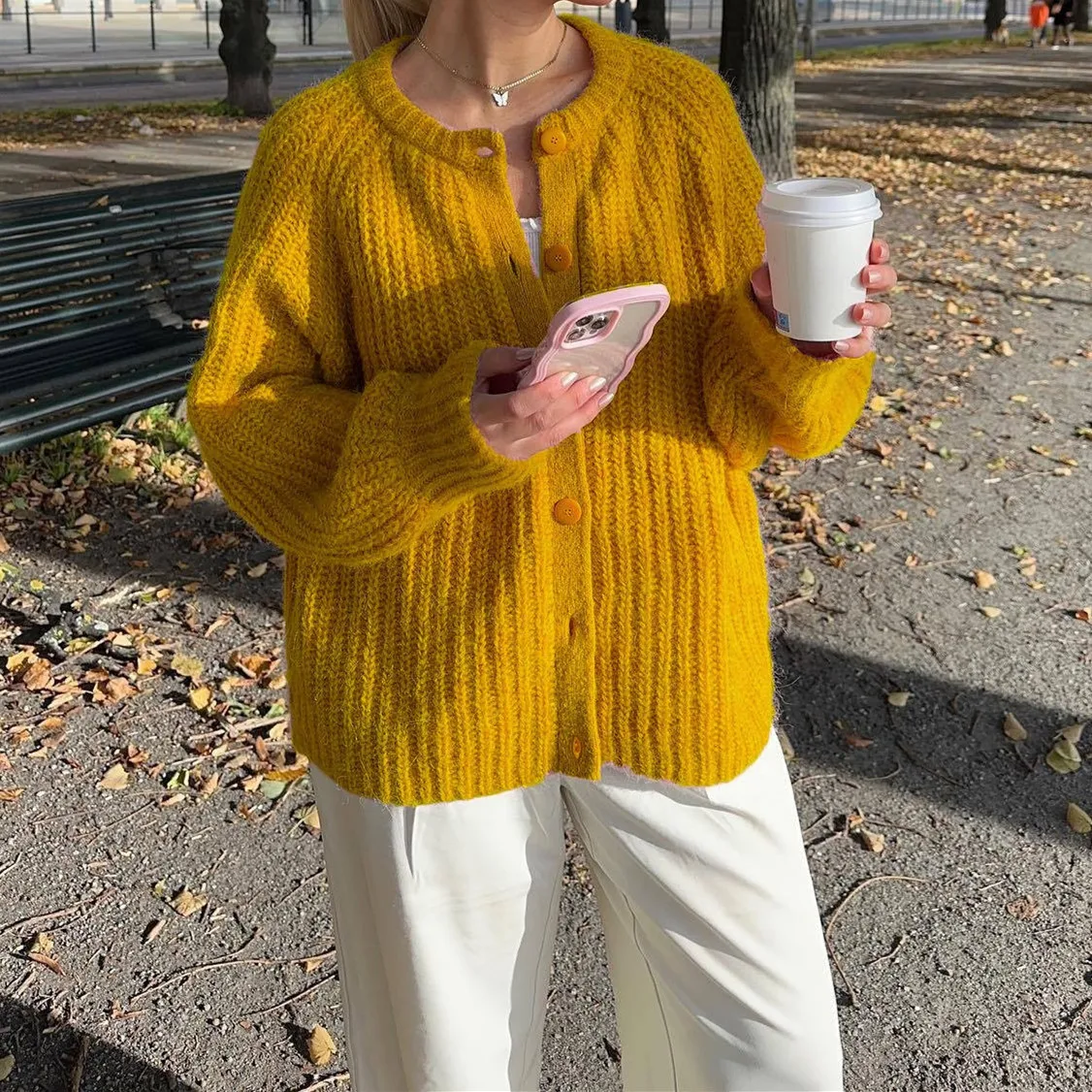 Women Solid Knit Sweaters Long Sleeve O Neck Thick Jumpers Cardigan Casual Spliced Single Breasted Sweater Warm Simple Autumn