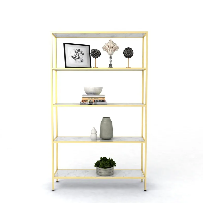 Nordic creative wrought iron floor simple floor rack by the window, living room gold display rack