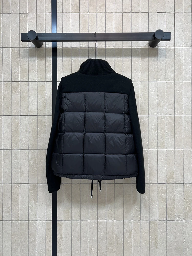 Winter Fashion Outdoors Black Simplicity Casual Down Jacket Women's Knitting Stand Collar Patchwork Zippers Long Sleeve Jacket