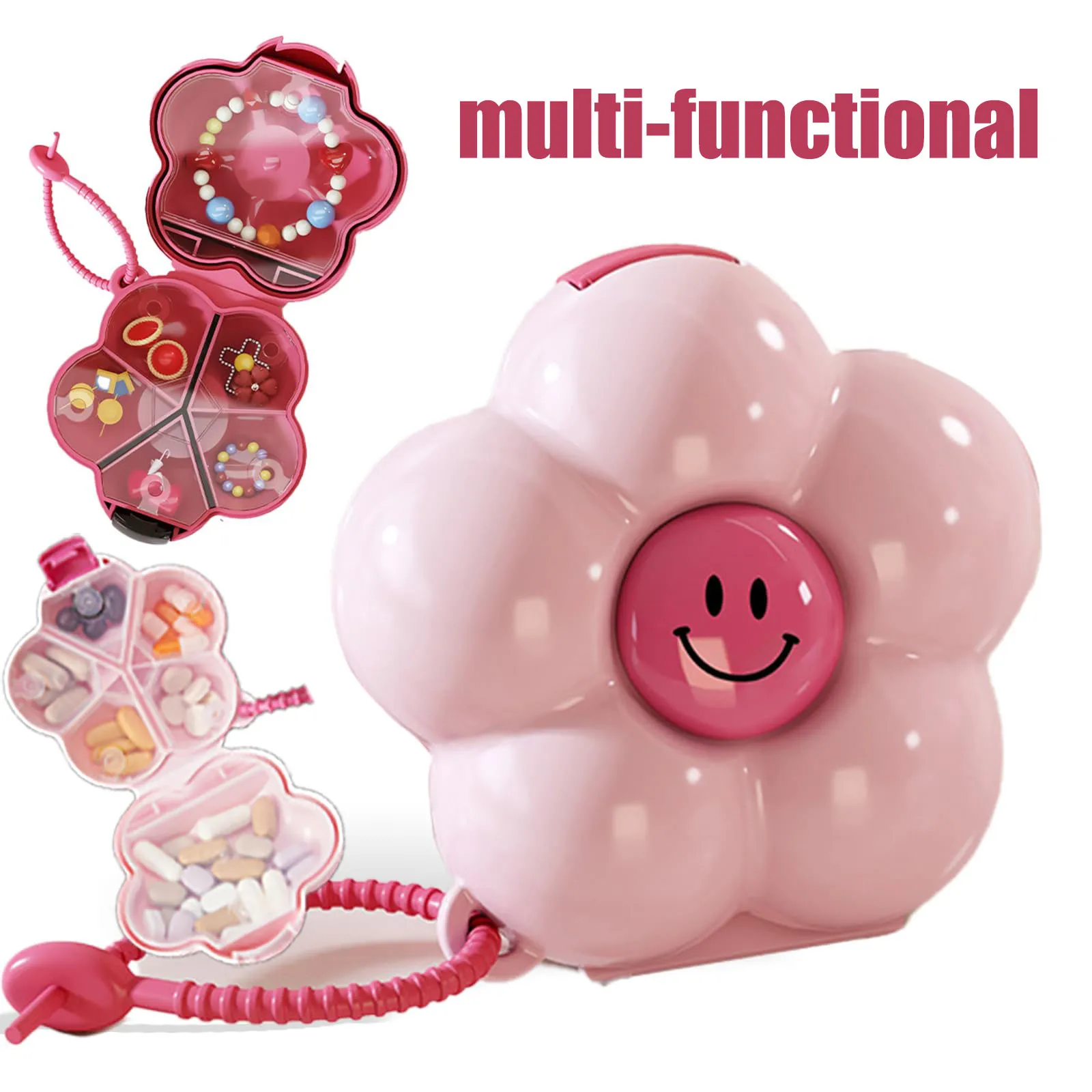 

Creative Portable Sealed Flowers Medicine Box Pendant Waterproof with Dividers Jewelry Case Plastic Dopamine Organizer Box Rings