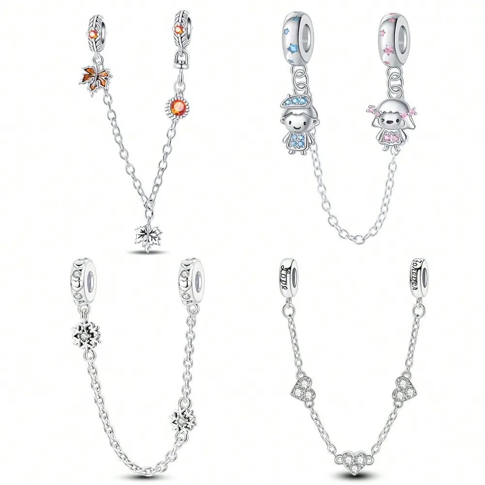2025 offre spéciale breloques perle 925 en argent Sterling feuille d'érable carité chaînes de sécurité ajustement Bracelet Bracelet collier bijoux à bricoler soi-même