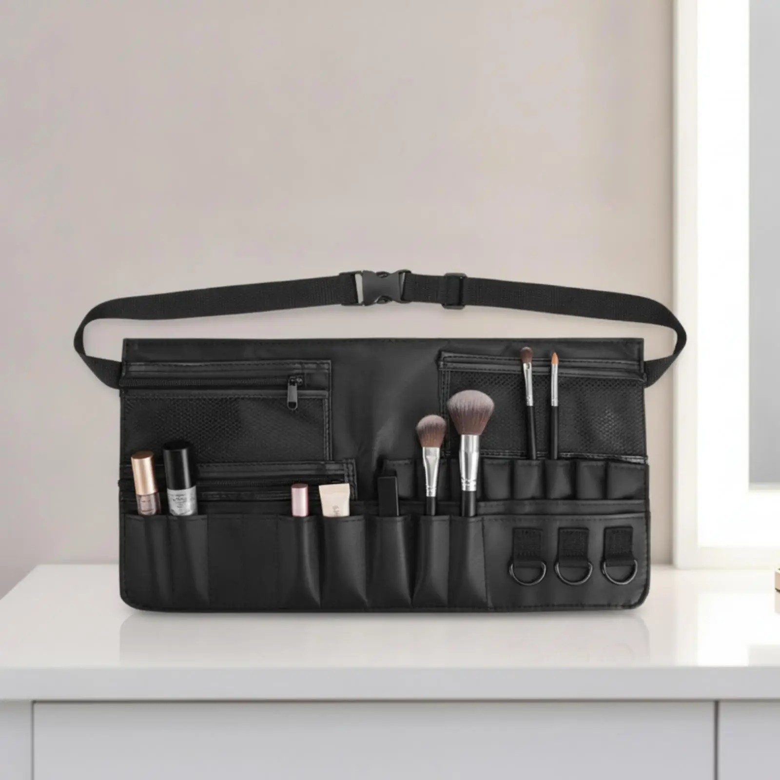 Waist Worn Tool Organizer for Makeup Brushes and Hairdressing Supplies with Multiple Compartments for Stylist Work