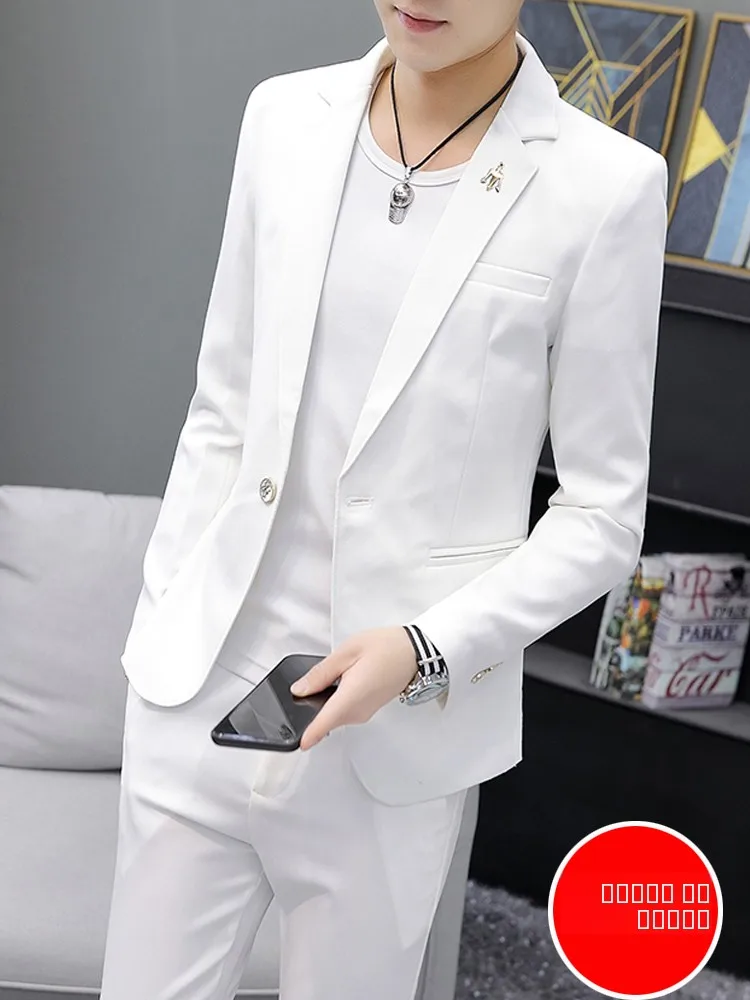

Casual Slim Fit Men's Tee Piece Suit Spring Autumn Faionable Outerwear Busin Trendy Single Breasted Long Sve Polyes...
