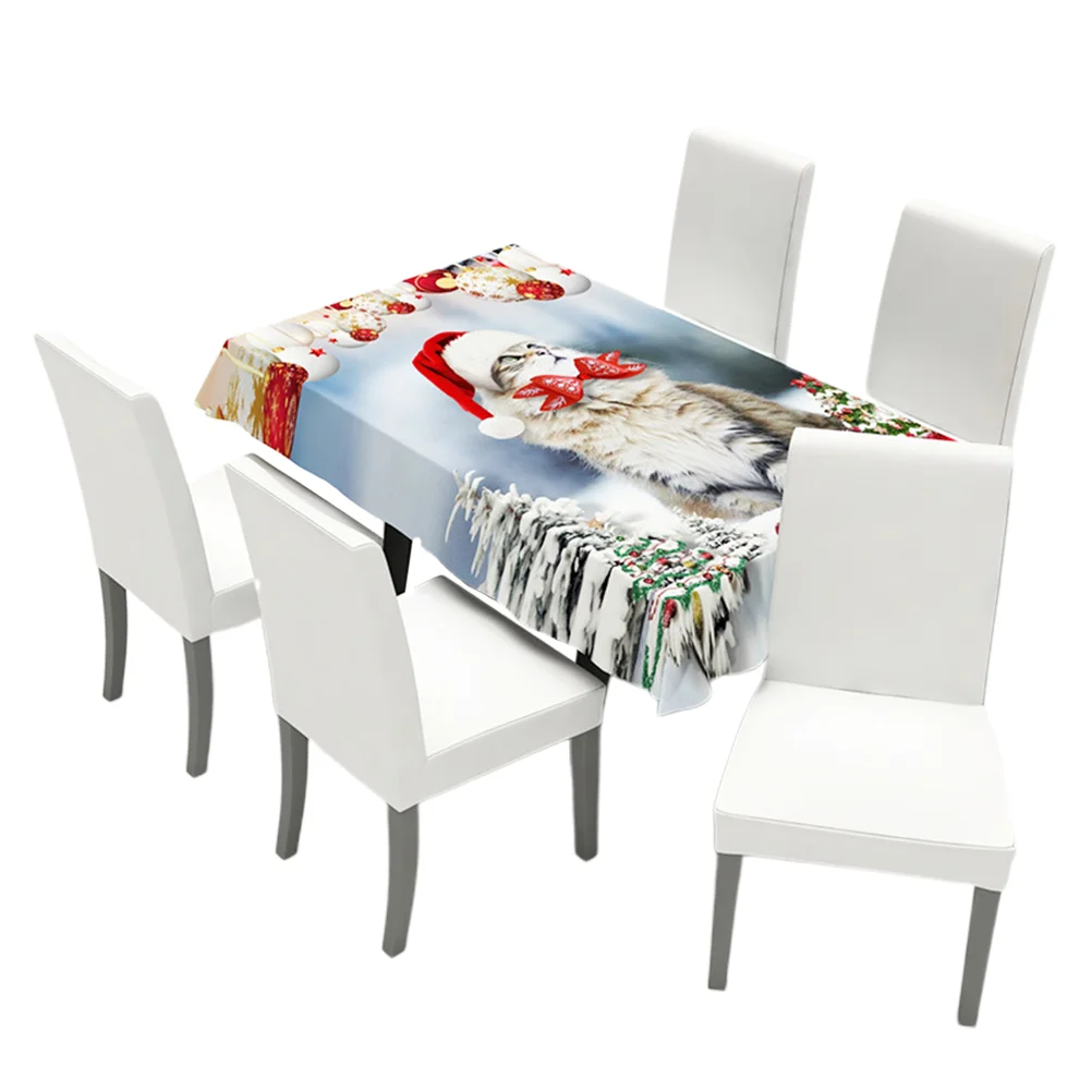 

1pc Rectangular Table Cover Cat Pattern Polyester Fiber Table Cloth Christmas Pattern Printed for Dining Room