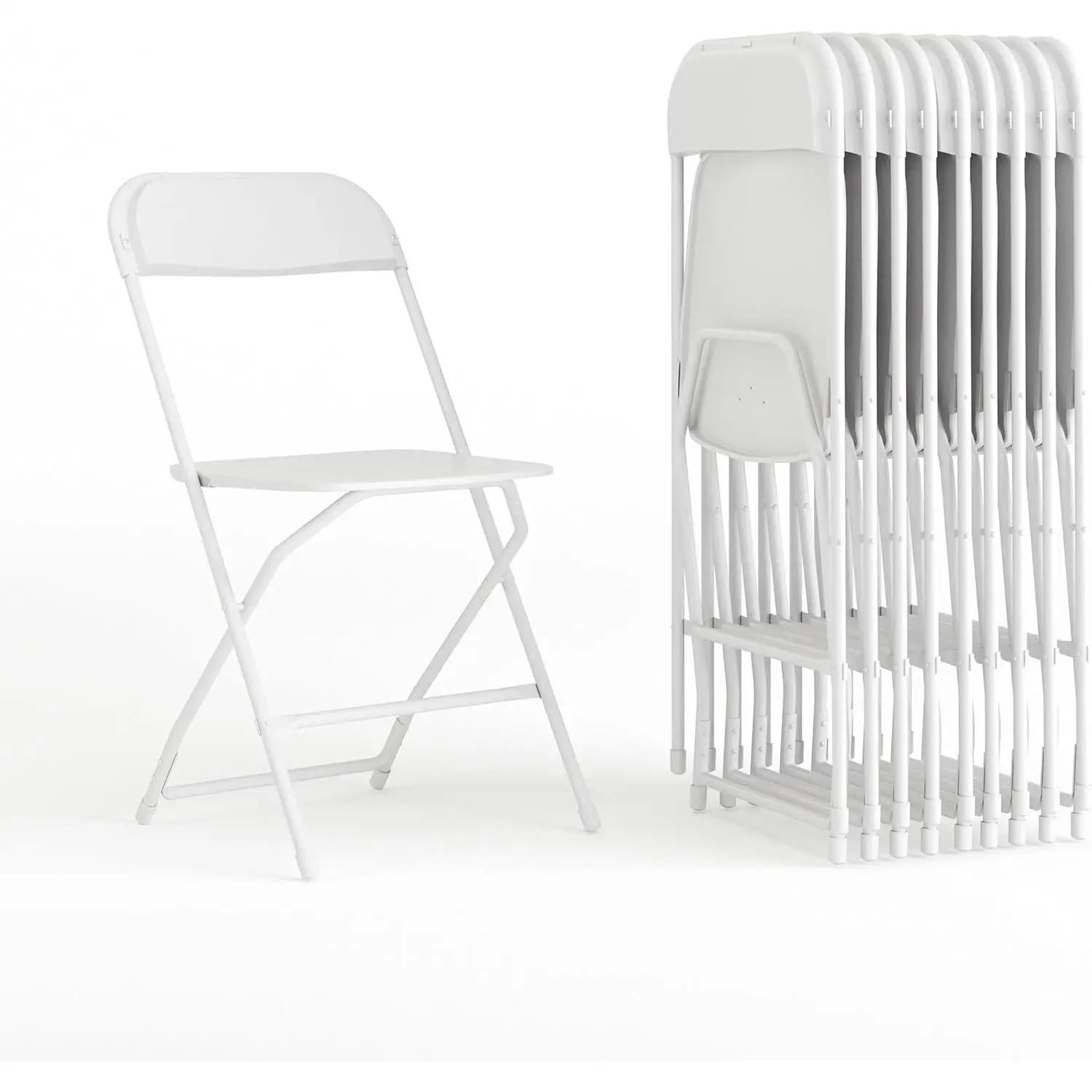 Juego de 10 sillas plegables de plástico resistentes para interiores/exteriores, sillas apilables comerciales plegables con 650 lb. Peso estático