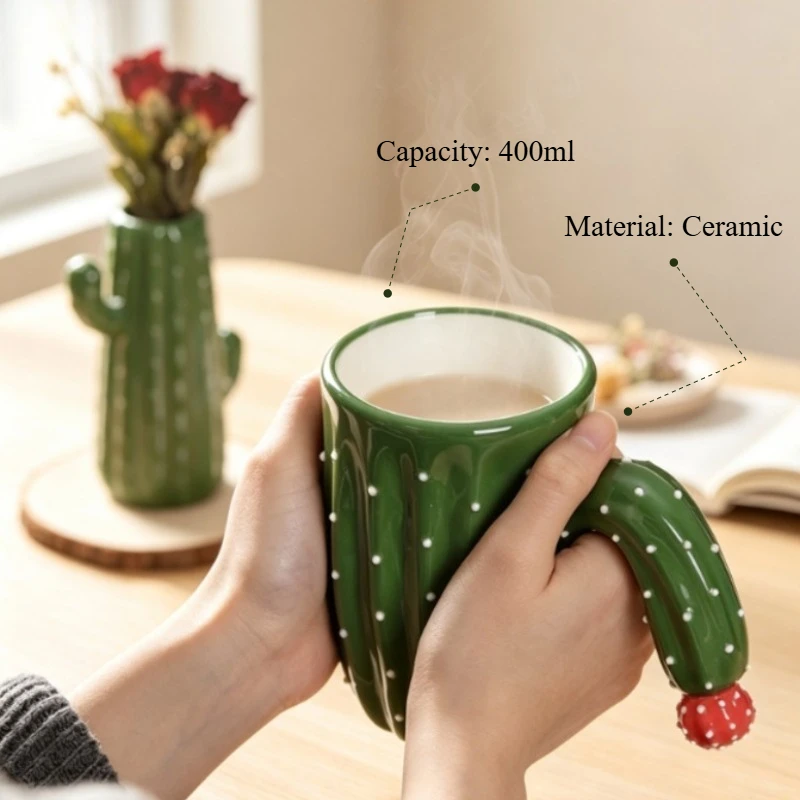 Cactus ceramic mug, cactus double ear green coffee cup, beverage cup