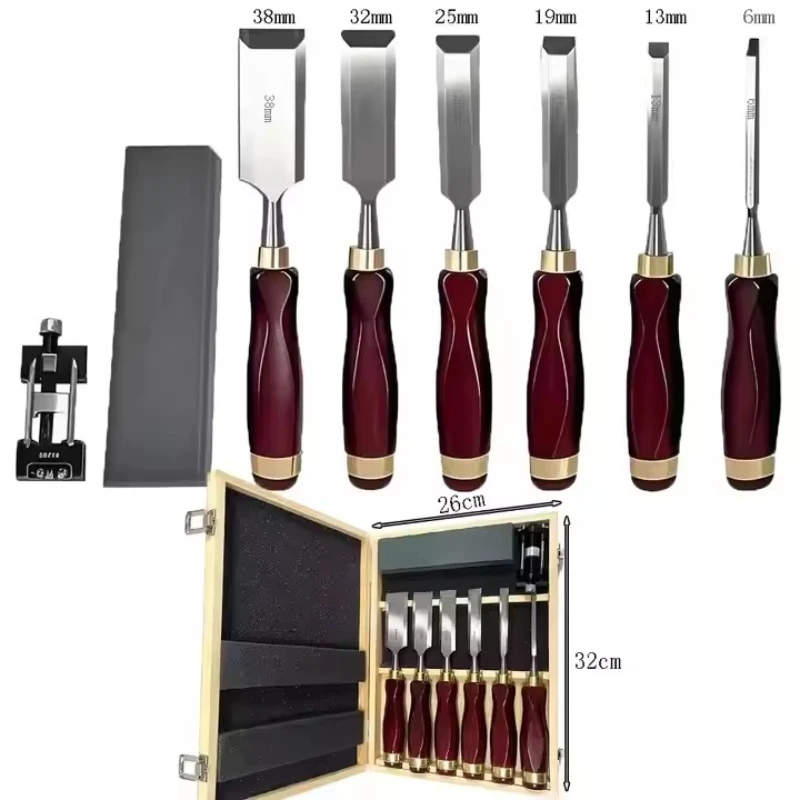 Woodworking turning tool high-grade 8PCS mahogany handle wooden box set woodworking chisel woodworking carving knife tools