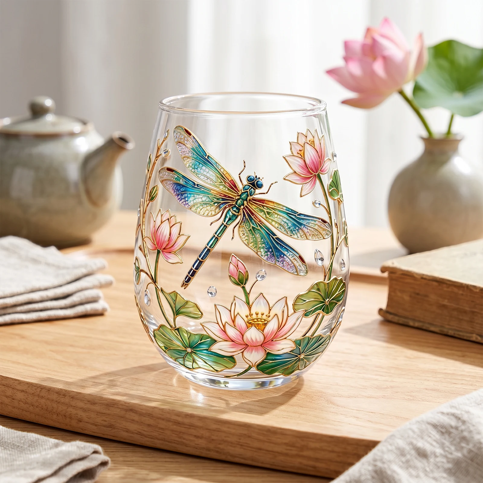 Hand Painted Animal Stemless Wine Glasses Cute Hummingbird Stemless Wine Drinking Cup Highland Cow Glass Cups for Home Bar