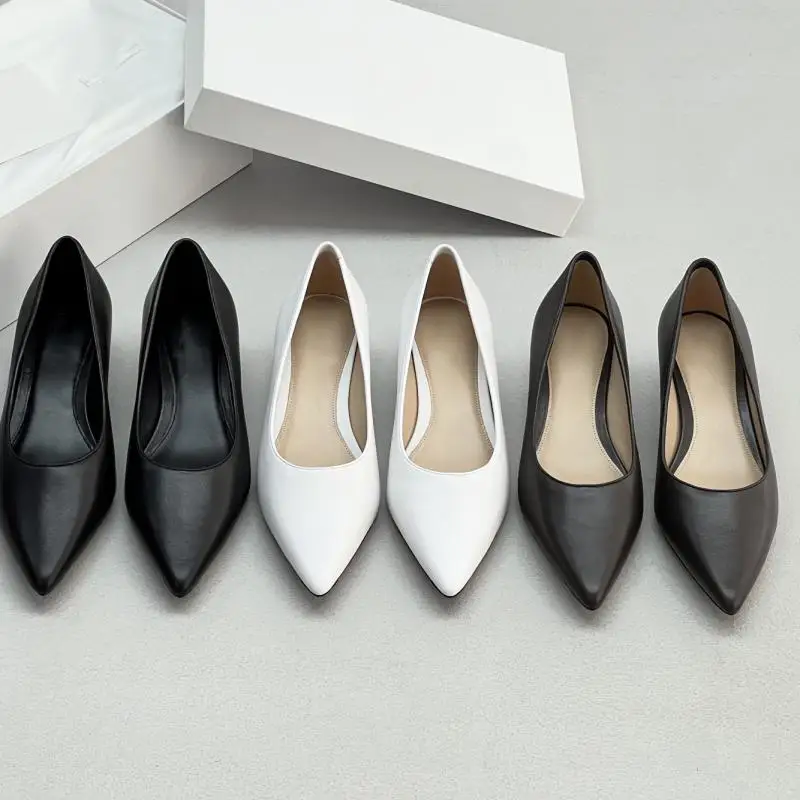 Maxdutti Minimalist Commuter Pointed Narrow Heel Loafers Shoes Women's Genuine Leather Comfortable Cat Heel Work Shoes Woman