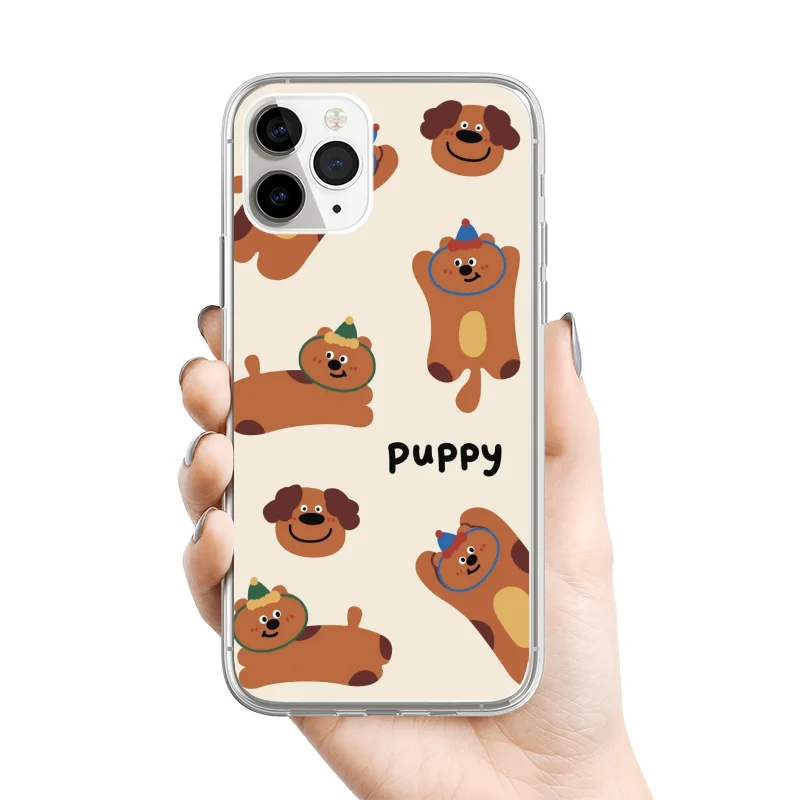 Brown Puppy Phone Case For IPhone 15 14 13 12 11 Pro Max Mini XS Max XR SE 7 8 Plus Cute Cartoon Animal Dog Transparent Covers