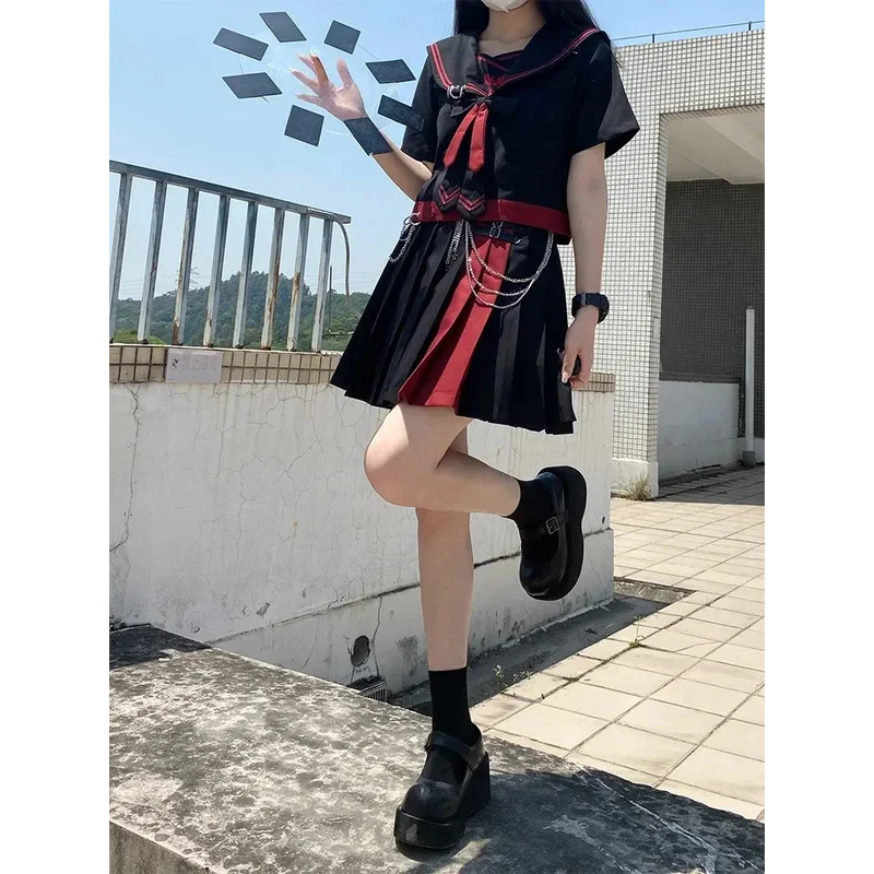 ชุดนักเรียน Nicemix Jk ของแท้ รุ่นดั้งเดิม สีเข้ม คอลเลคชั่น 2023SS ชุดนักเรียนสาวซน แขนยาว กระโปรงยาว ชุดเต็ม ดีไซน์เฉพาะตัว สไตล์สตรีทแวร์ yi;4