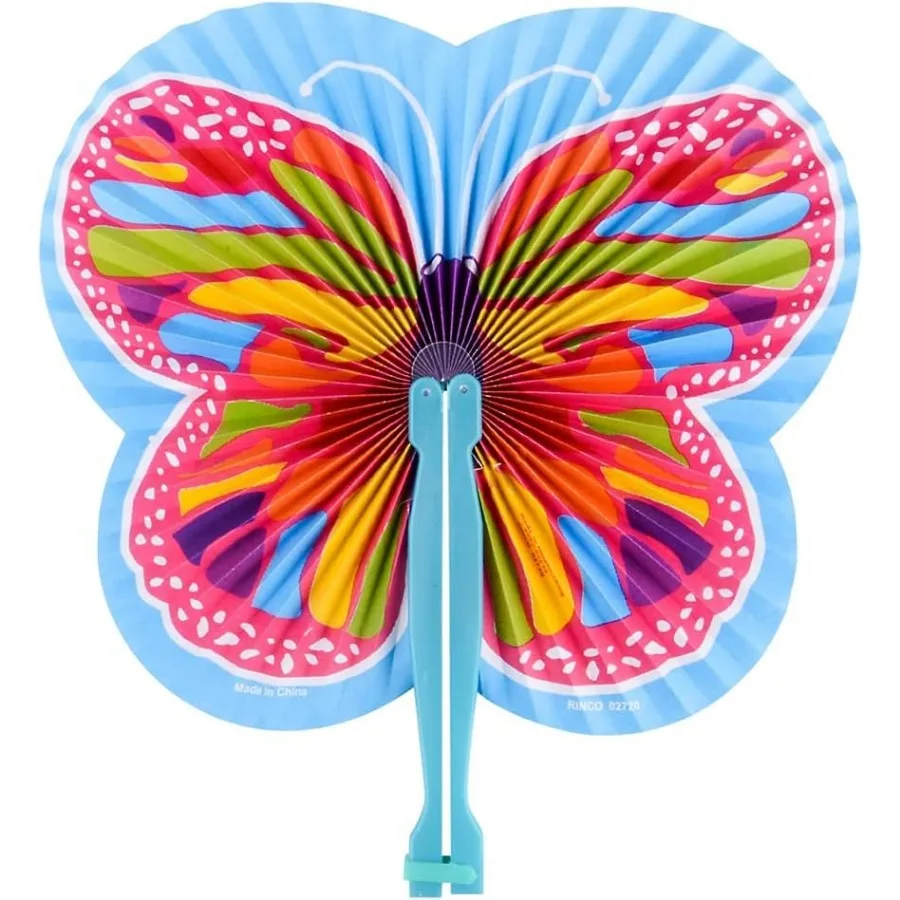 Butterfly Folding Fans - 12 pc - 9.5 Inch Handheld Colorful Party Favors Goody Bag Fillers Prizes