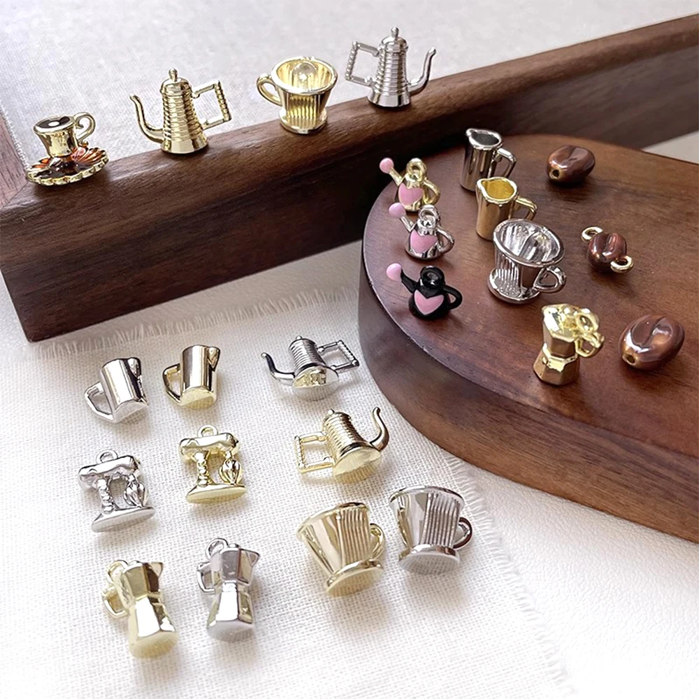 Alloy Drip Oil Cute Coffee Bean Cup Tea Set Pendant DIY Makes Fashionable Jewelry Necklace Bracelet Accessories Materials