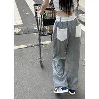 Summer Thin Women Sports Leisure Pants Drawstring Color Block High Waist Slim Loose Legs Fish Scale Fabric Urban Style