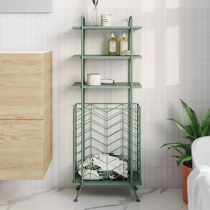 

High capacity Waterproof Bathroom Organizer Fashion Light Luxury Metal Toilet Storage Rack Floor Eco-friendly Corner Shelf