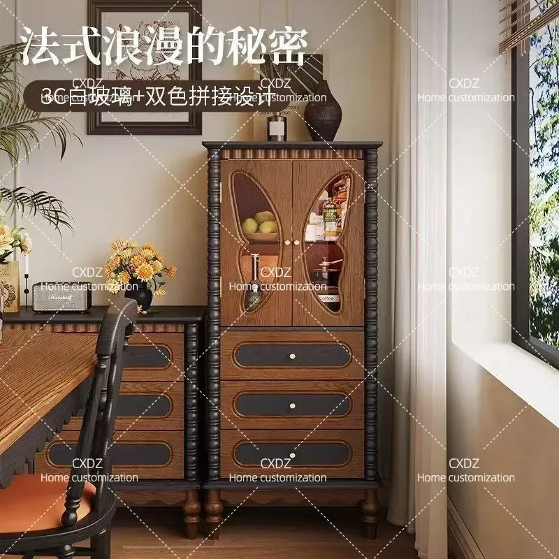 Medieval Style Dining Side Cabinet Living Room Storage Locker Entrance Tea Cabinet Household Bucket Cabinet for Dining Room