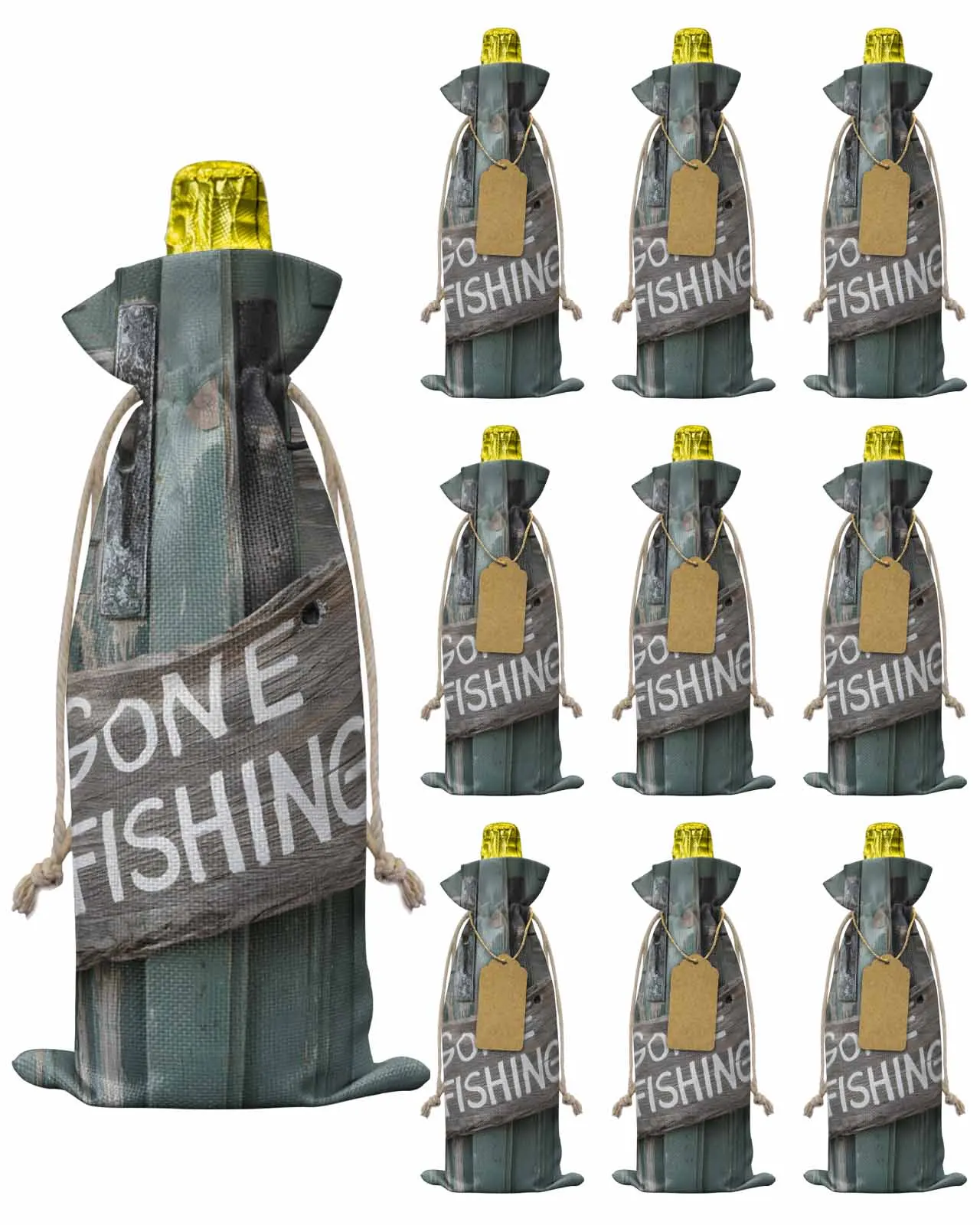 

10pcs Wine Bottle Covers Vintage Country Farmhouse Door Wine Holder Carrier Packaging Bag Wedding Party Decor Gift