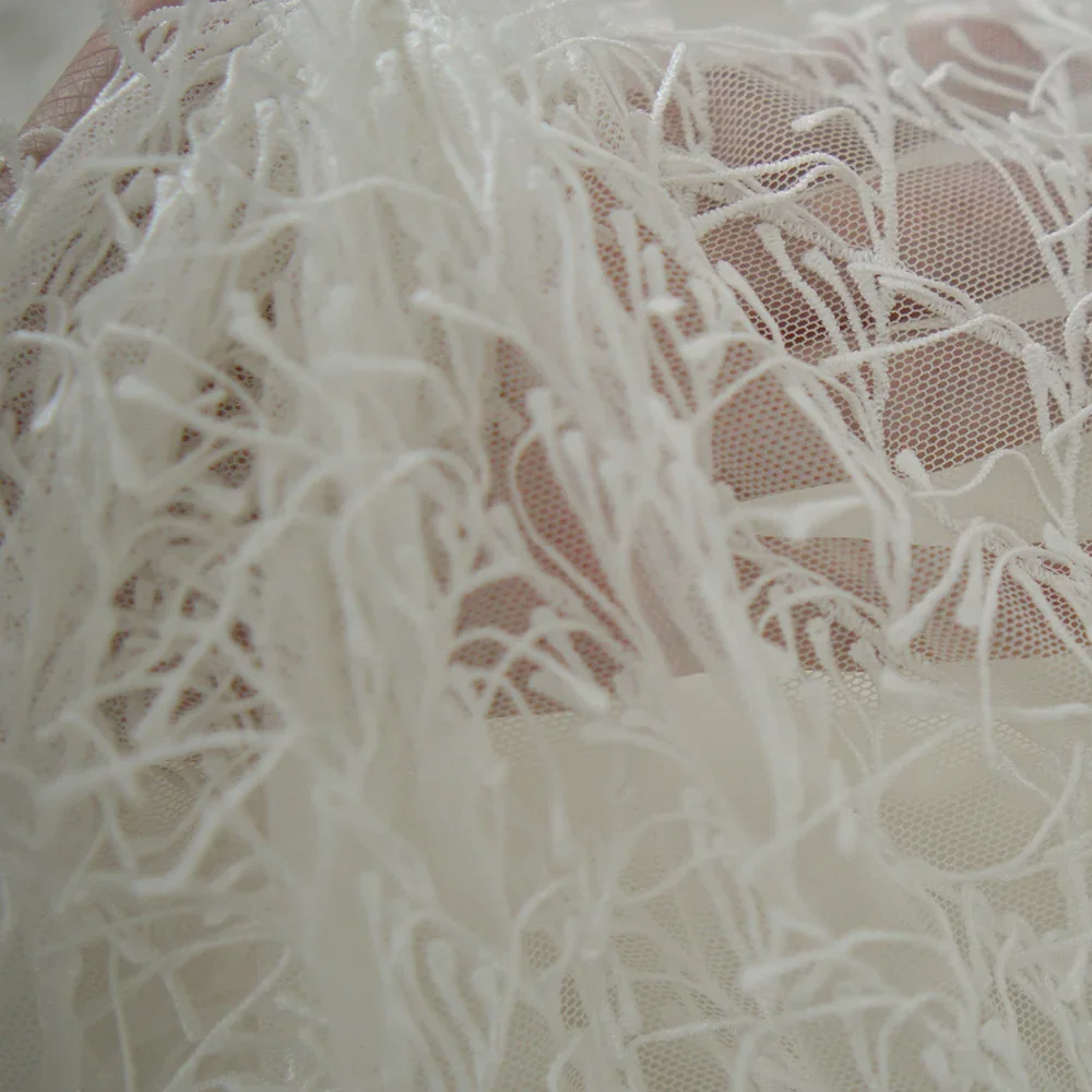 Tela de encaje blanco, Material de malla bordado de ramas de hojas para vestido de novia, lencería, vestido de noche, costura suave romántica DIY