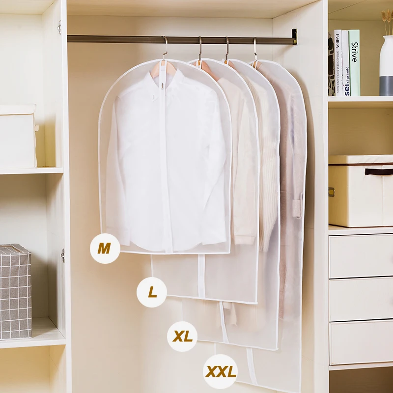 5PCS Thickened Washable Clothes Hanging Dust Cover Cover Suit Coat Transparent Fully Enclosed With Zipper Clothes Storage Bag