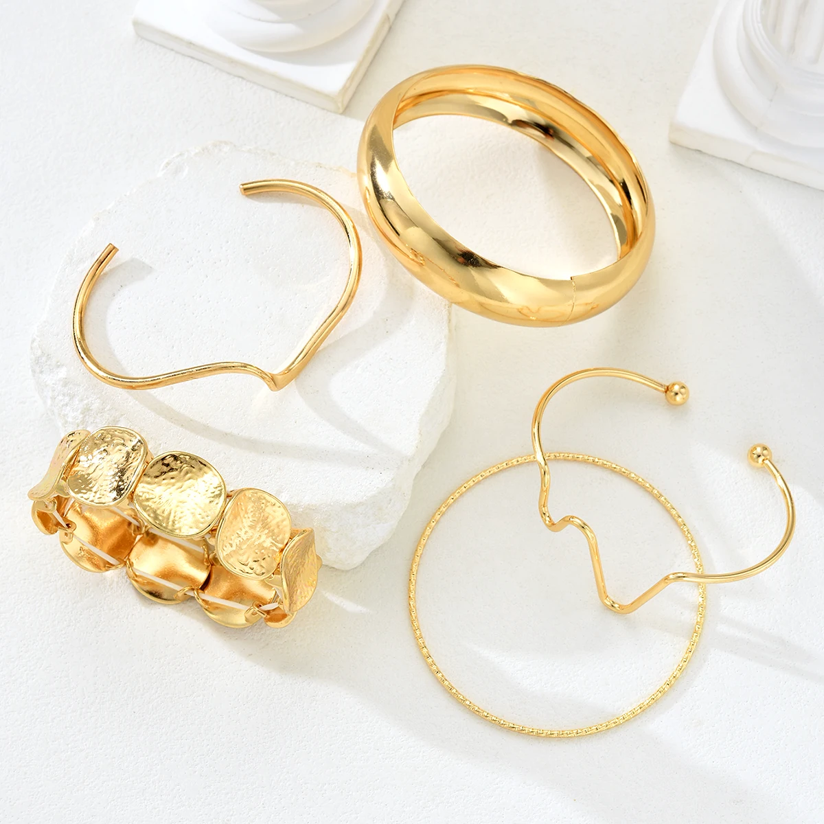 5 قطع غير النظامية هندسية موجة عقدة الإسورة مجموعة للنساء خمر بوهو الذهب اللون جولة سوار العصرية ارتداء اليومي عطلة مجوهرات #3