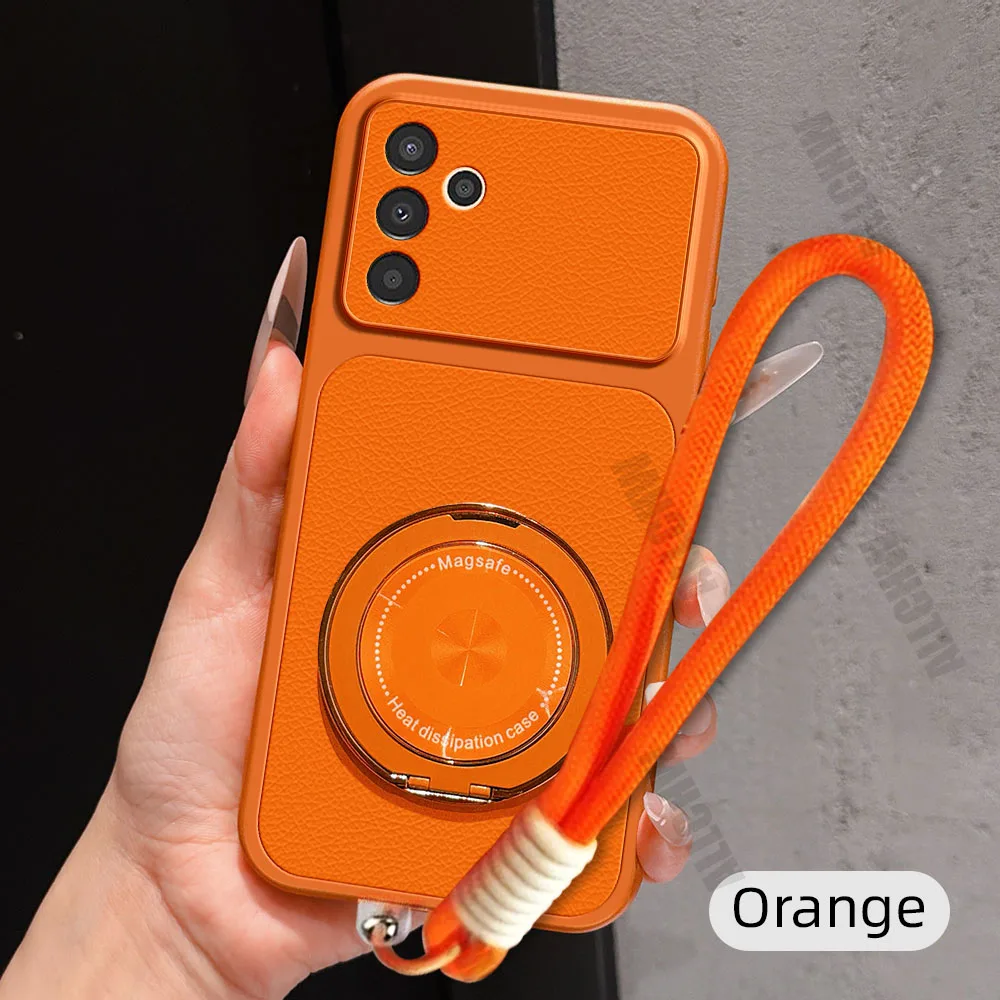 360 Degree Magnetic Rotating Bracket+Lanyard Phone Case For Samsung A13 A23 A33 A53 A73 A12 A22 A32 A52S PU Leather Soft Cover