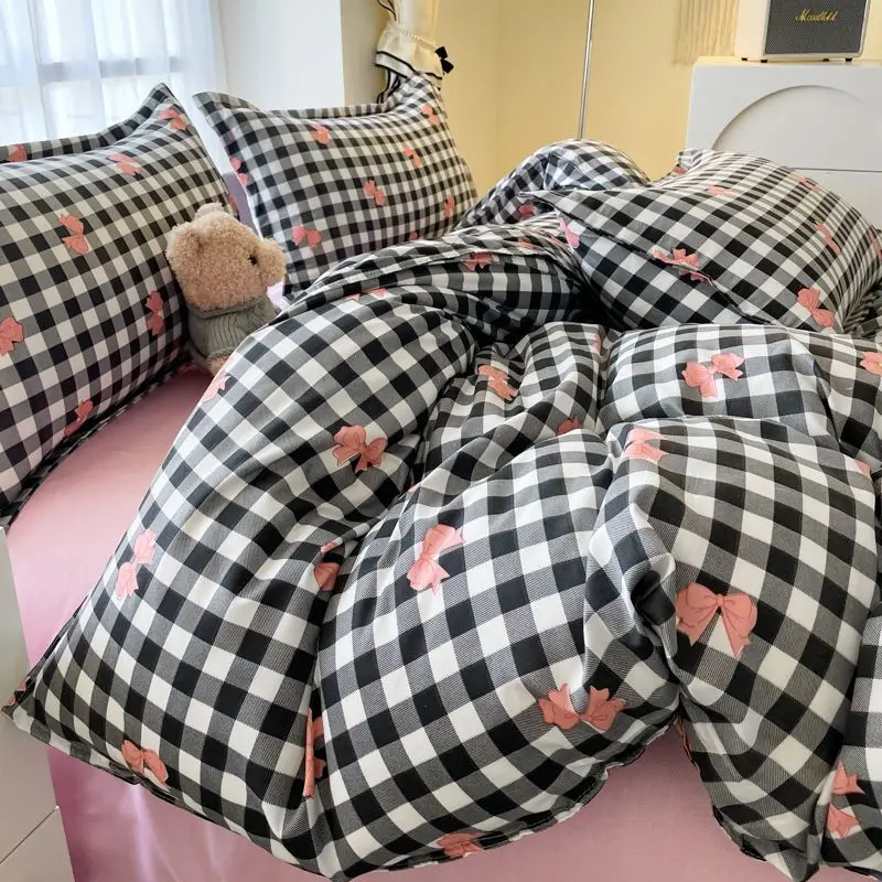 Fashion Bedding Set Hot Checkerboard Boys Girls Single Double Queen Size Flat Sheet Quilt Duvet Cover Pillowcase Bed Linens