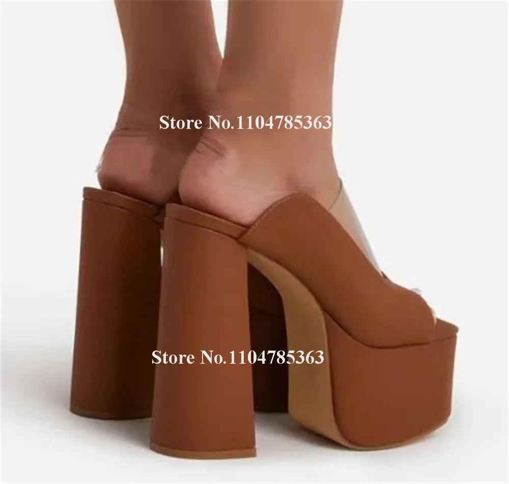 Neueste PVC-Patchwork-Sandalen mit klobigem Absatz, Peep-Toe, Gold, Rosa, Orange, hohe Plattform, transparente Träger, dicker Absatz