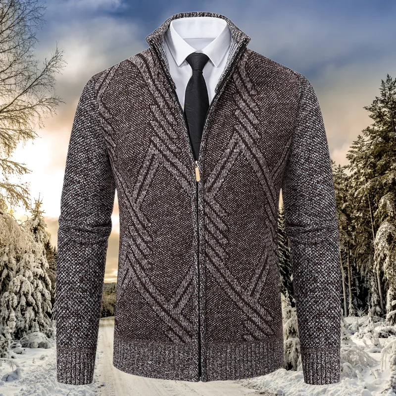 

Korean Fashion Mens Sweater Coat Winter Patchwork Cardigan Men Knitted Sweater Jacket Slim Fit Stand Collar Thick Warm Coats Men