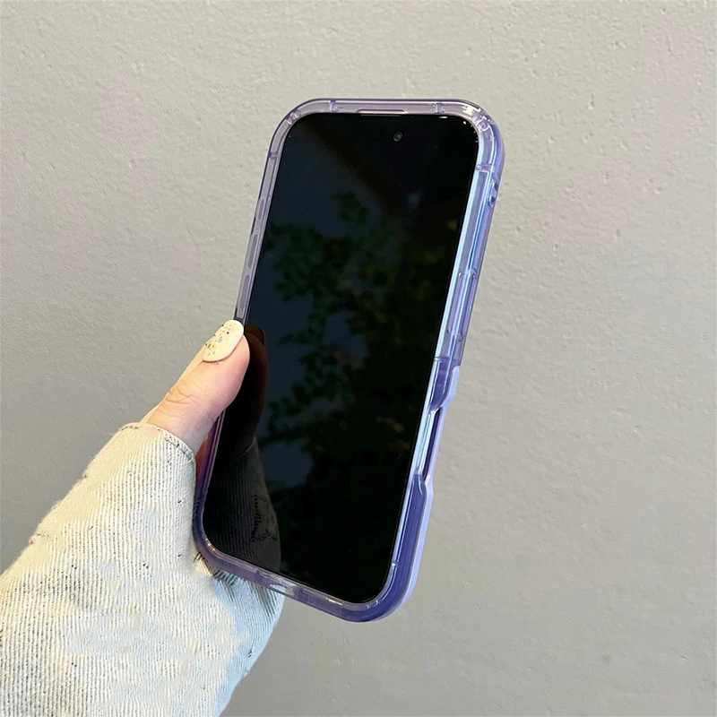 Einfache Bonbonfarbene Faltbare Halterung Hülle für iPhone 16 18 Pro Max 17 15 14 13 12 11 Transparente Stoßfeste TPU-Rückseite – Detail 9