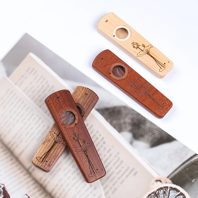 Wooden Kazoo Flute Sapele Walnut Wood Guitar Ukulele Accompaniment Harmonica Diaphragm Gifts For Kids And Adults