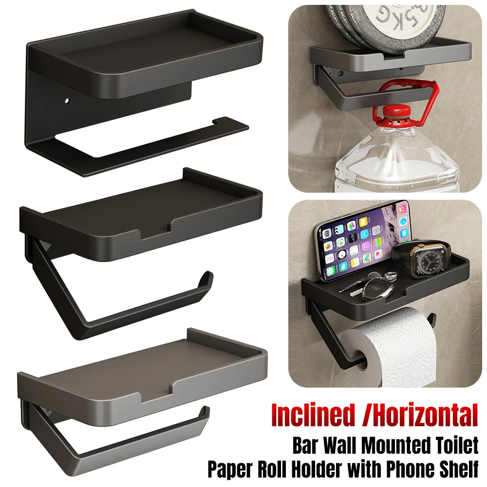 Toilet Paper Roll Holder with Phone Shelf Wall Mounted Brass Tissue Rack Storage