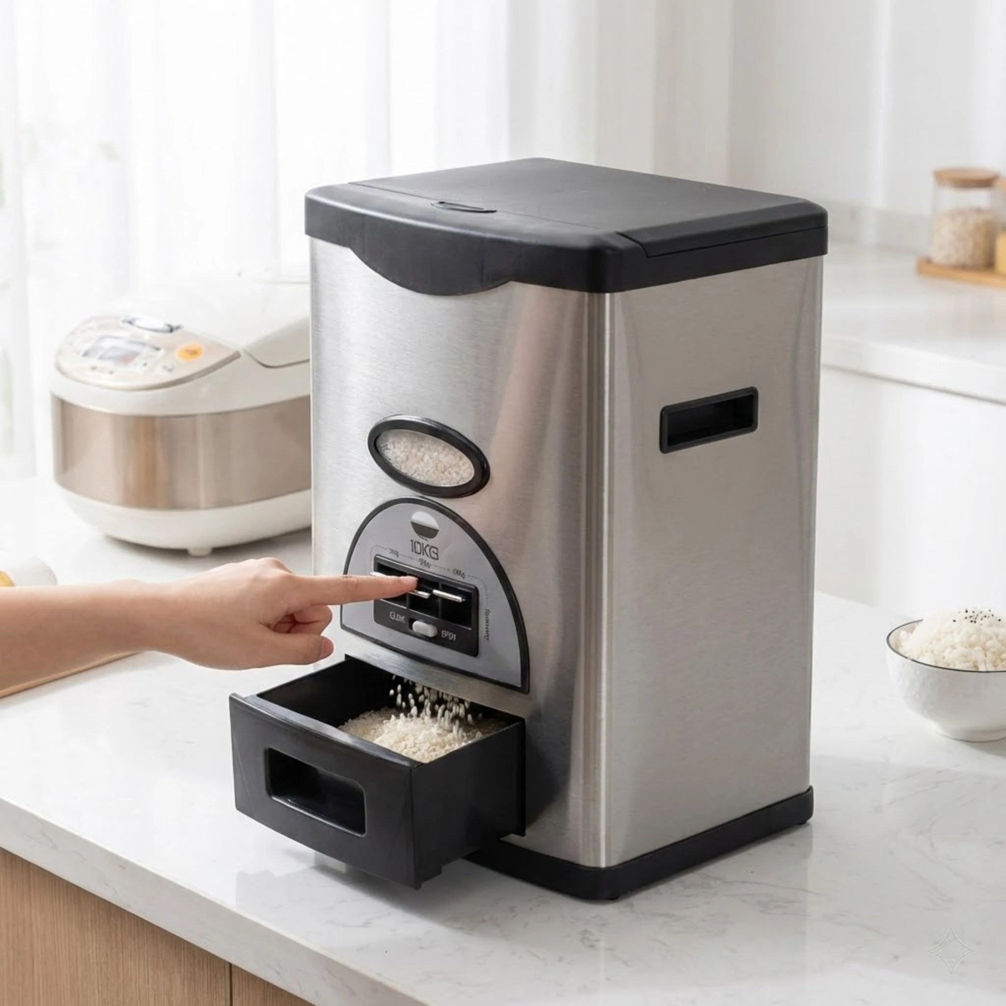 

10kg Rice Dispenser Kitchen Organizer Auto Measuring Storage Container with 3 Gear Buttons for Precise Portion Control
