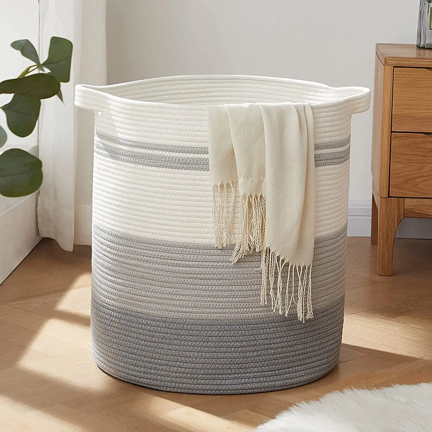 Cesta para la colada de 80L con asas, cesta decorativa para sala de estar, cesta de almacenamiento tejida para contenedor de juguetes, almohadas, ropa