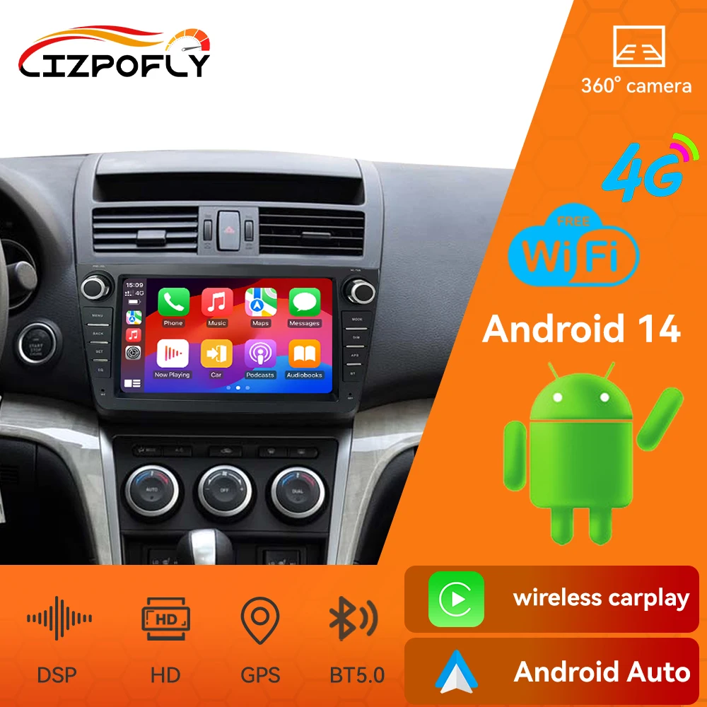 9 Inch Car Radio For Mazda 6 Ruiyi 2009-2015 OEM Style Carplay Android GPS Navigation Autoradio DSP Multimedia Video Player WIFI