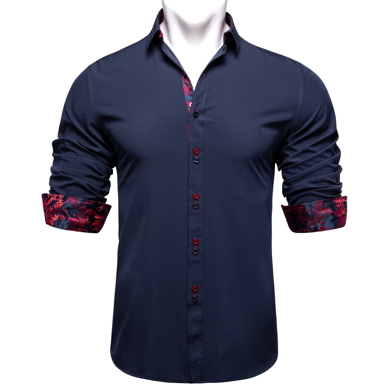 Cổ Điển Xanh Đậm Đảng Áo Cho Người Kinh Doanh Áo Sơ Mi Nam Xuân Mùa Thu Tay Dài Cổ Bẻ Nam Mặc camisa Masculina