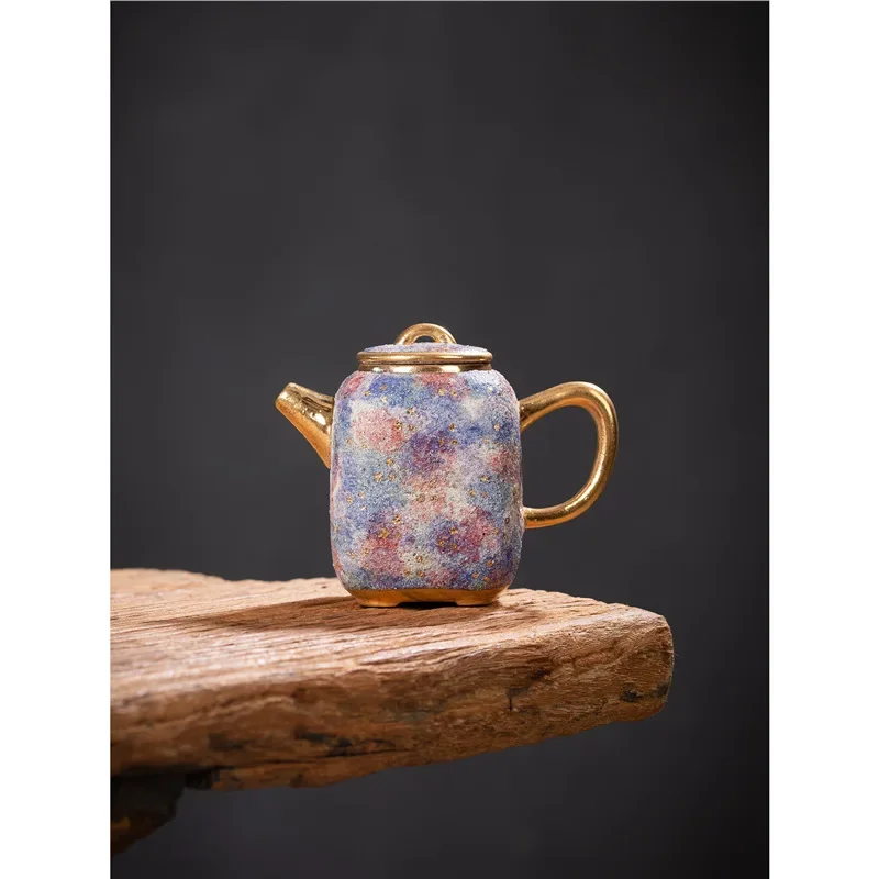 Unique Handmade Rock Ore Colorful Tea Ceremony Set Gift Gilt Wood Fired Teapot Single Pot Teapot Tea Maker Gift Kettle Tea Pot