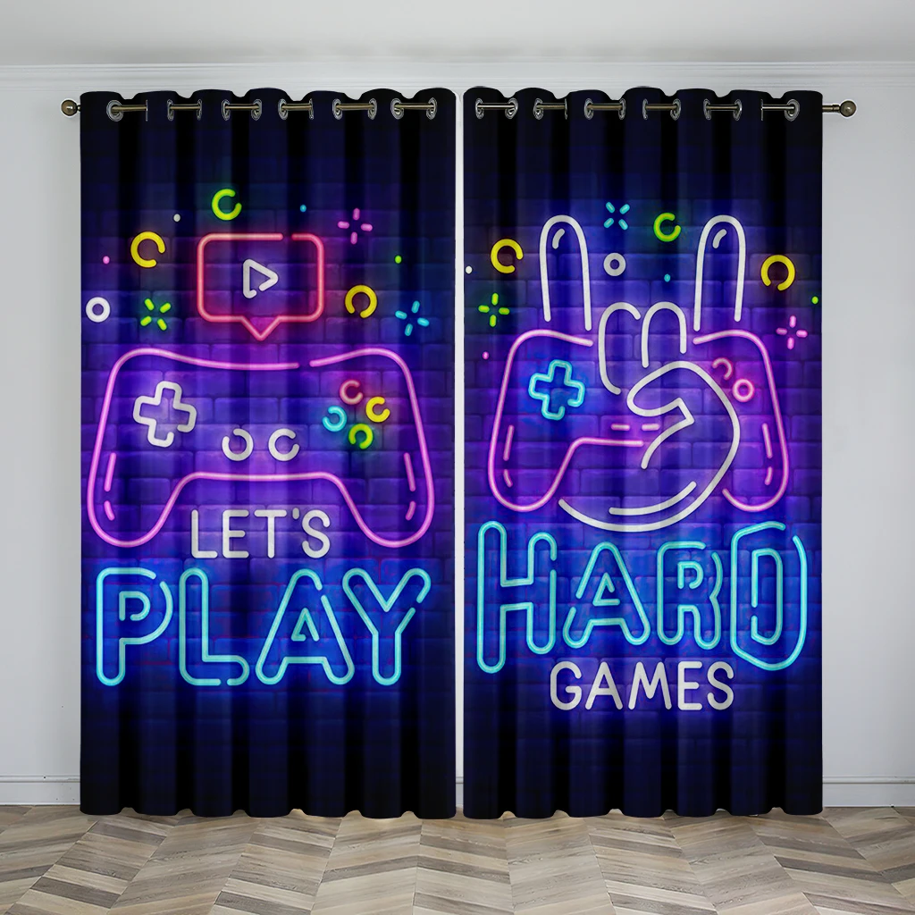 

Play Game Controller Gamepad Gamer Boys Girl Window Curtains Drapes for Kids Bedroom Living Room Kitchen Door Home Decor 2Pieces