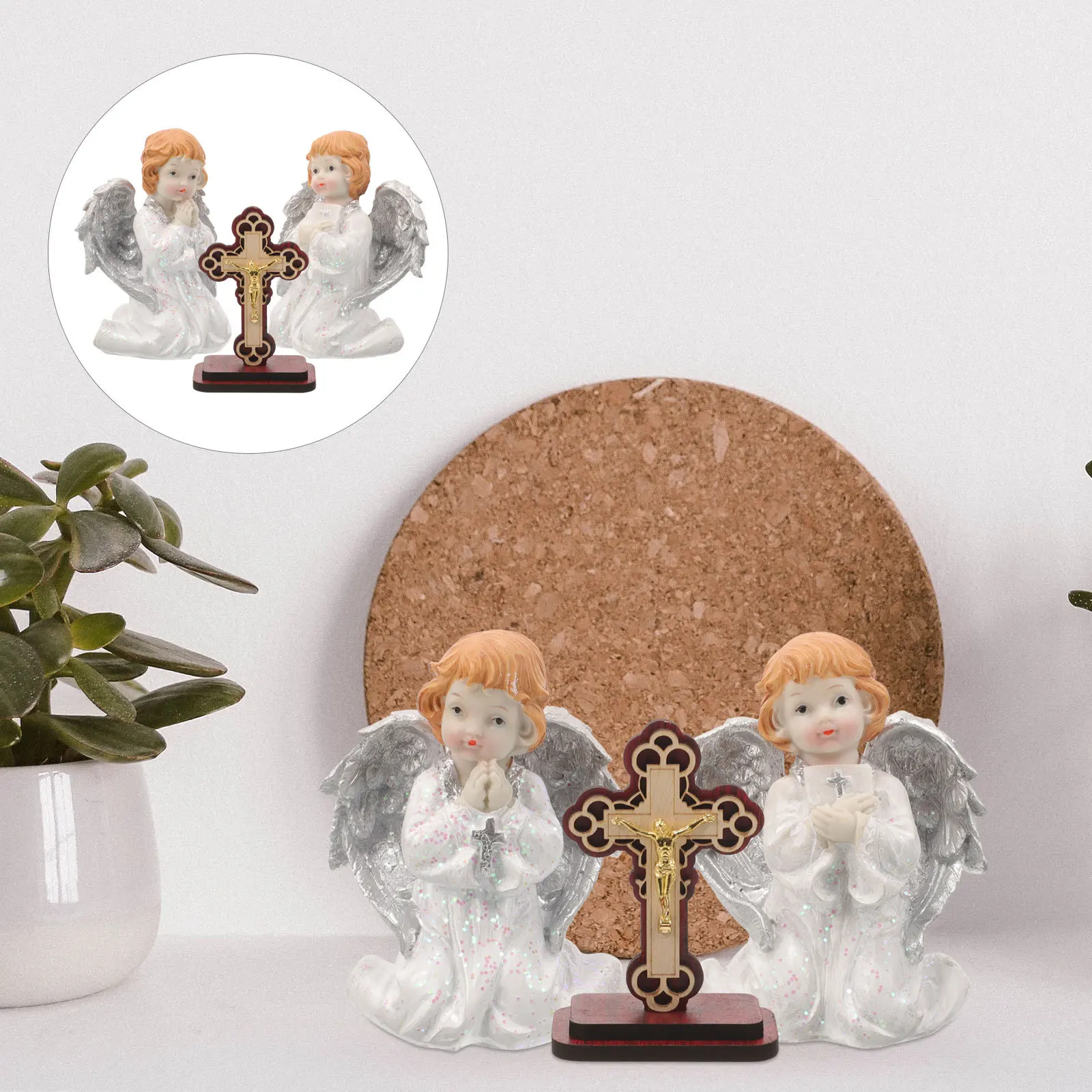 

1Set Angel Resin Statue Decorative Sculpture Decoration Creative Resin Angel Ornament for Table Window Shelf