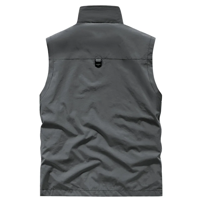 Summer Top Clothes For Males Man Vests Outdoor Casual Multi-Pocket Windproof Vest Fishing Tanks Men 2-Piece Stand-Up Collar Mens