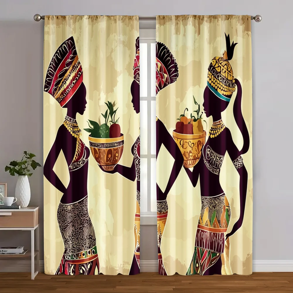 2pcs, Curtains&Window Treatment Elegant African Woman Machine Washable (without rod) Stuff Clearance for Various Room Types