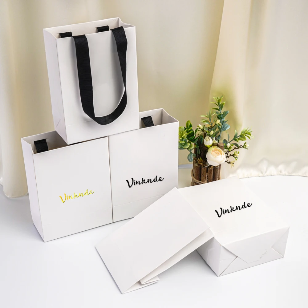 

Белые, черные бумажные сумки-тоут с ручками 16x8x21 см, индивидуальный логотип, крафт-бумага для покупок, розничная торговля, подарочная сумка для бизнеса