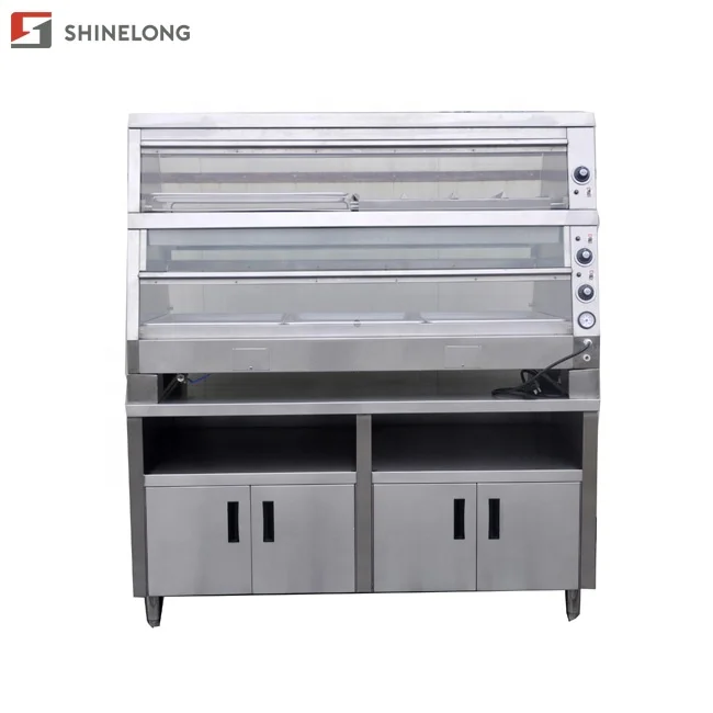 Burger Display Commercial Fast Food Equipment Industrial 3 In 1 Food Display Glass Hot Food Warmer Display Showcase