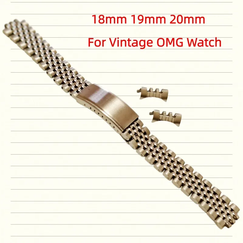 18mm 19mm 20mm Stainless Steel Vintage Seven Beads Rice Silver Gold Curved End Watch Strap Band Bracelet Fits for Omega Watch