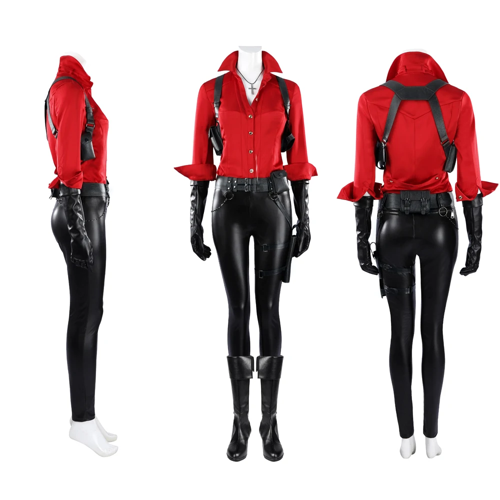 

High Quality Game Resident Evil 6 Sexy Ada Wong Cosplay Costume Crimson Shirt Leather Pants Halloween Carnival Role Play Outfit