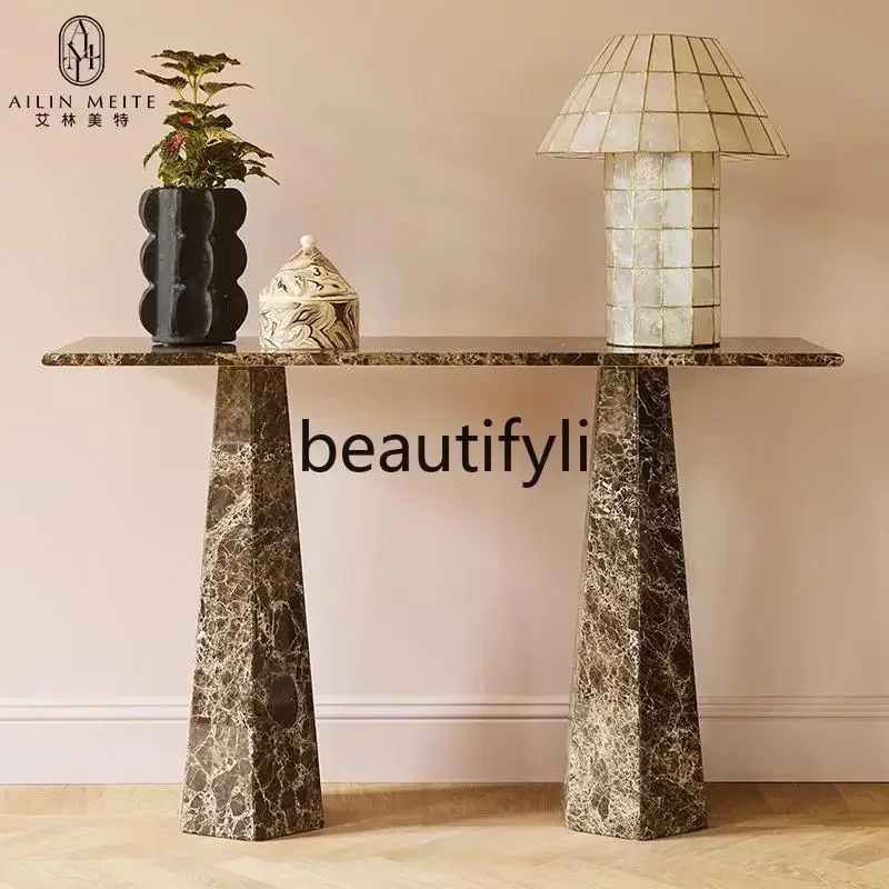

Italian minimalist natural marble entrance table light luxury ultra-narrow wall caseQQQ