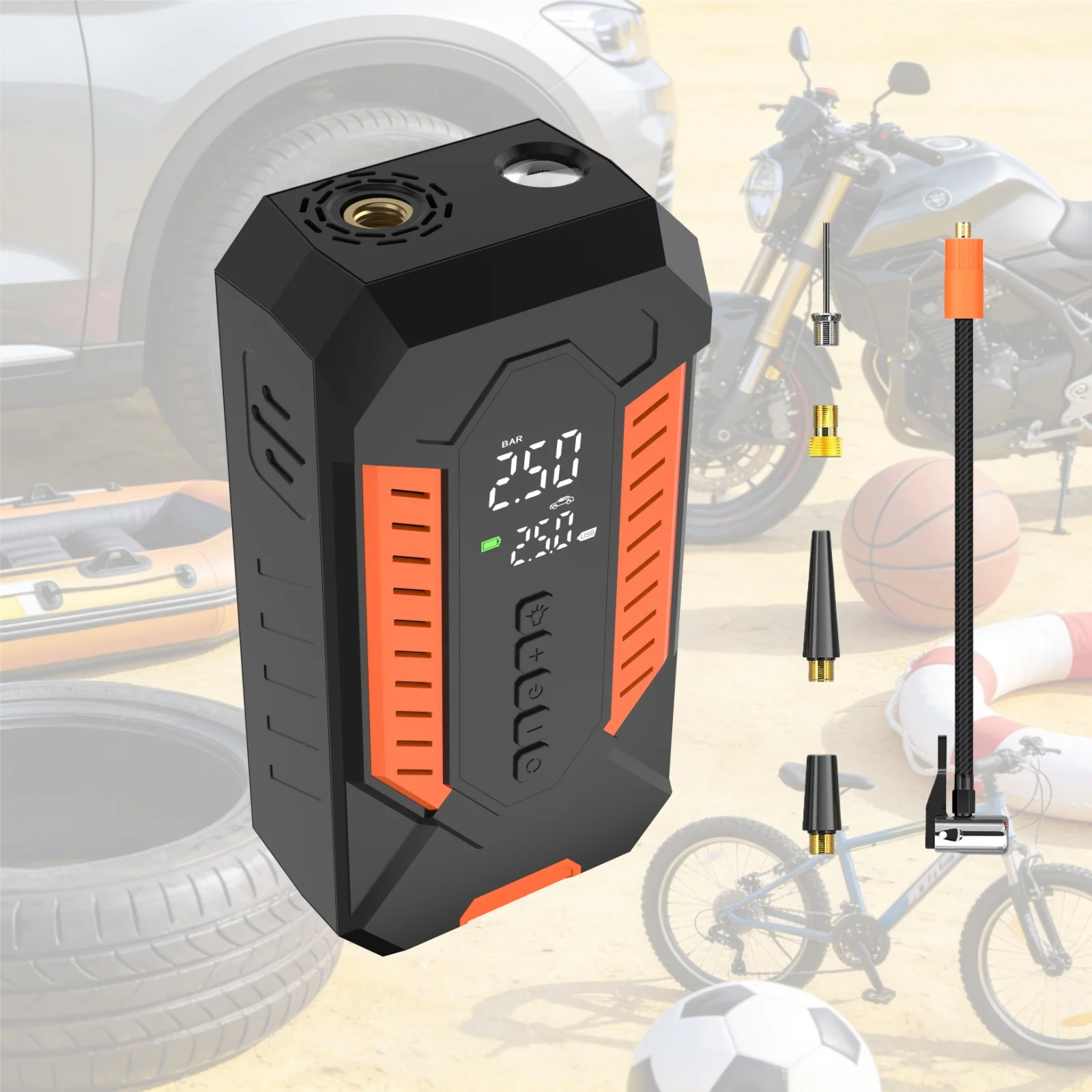 

Портативный беспроводной компрессор для подкачки шин 150PSI с цифровым манометром, монитором давления в шинах, быстрым насосом и автоматическим управлением